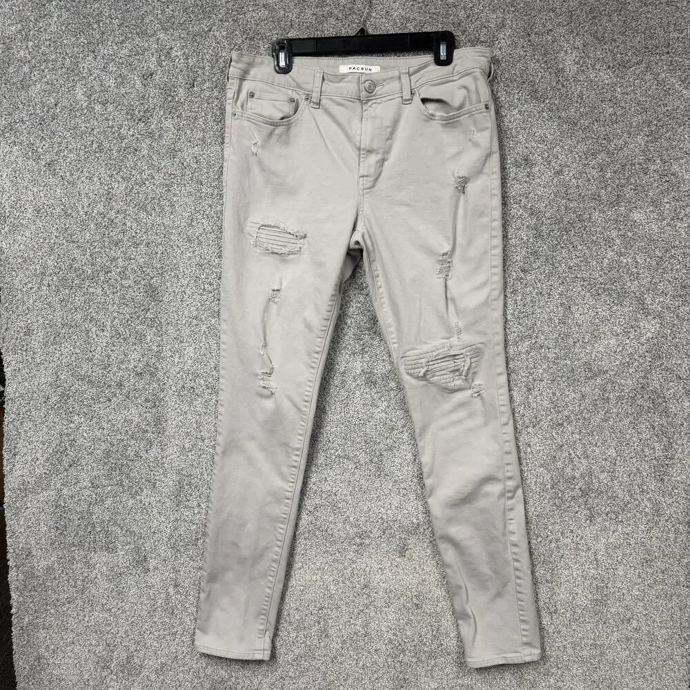 PacSun Stacked Skinny Jeans 32x31 Moto Biker Cybergrunge Urban Streetwear Indie